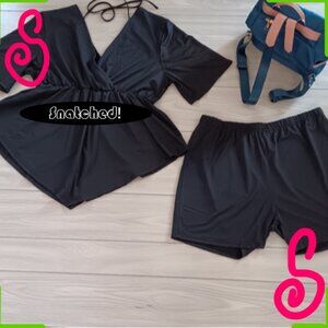 Women Solid Color Short-Sleeved Top And Shorts Casual Two-Piece Suit